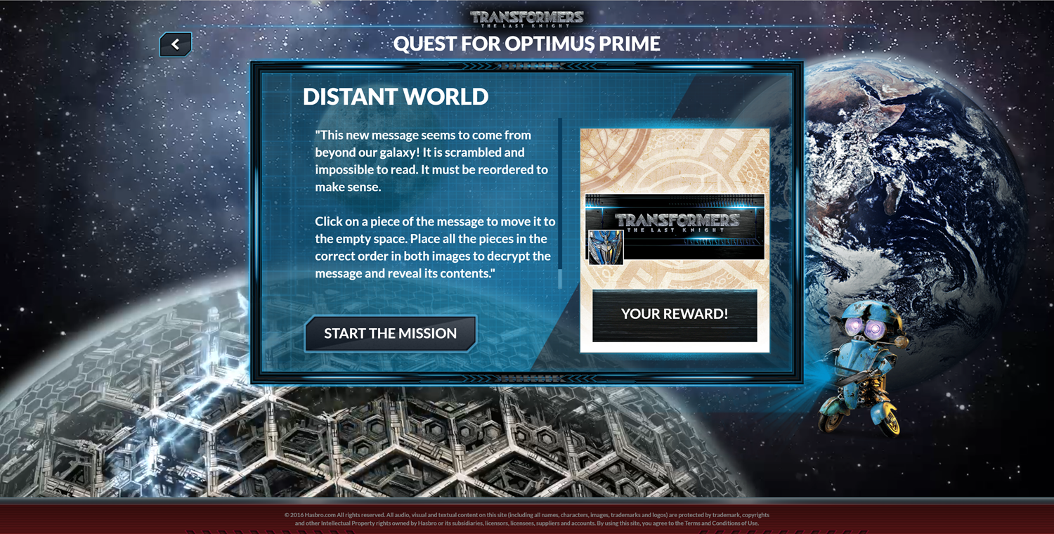 Transformers Quest for Optimus Prime Slide Puzzle Game Instructions Screen Screenshot.