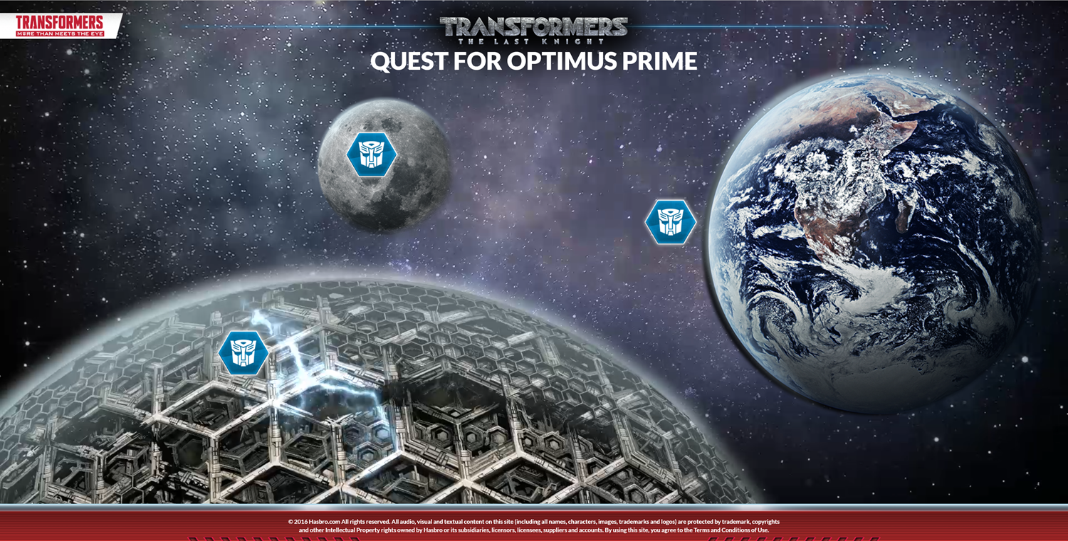 Transformers Quest for Optimus Prime Game Welcome Screen Screenshot.