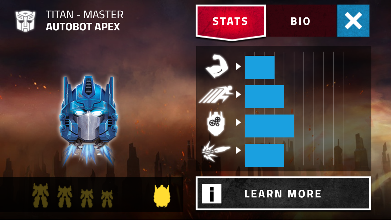 Transformers Titans Return Game Stats Screenshot.