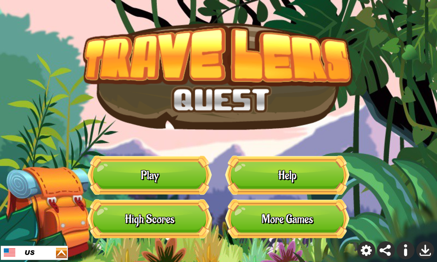 Travelers Quest Game Welcome Screen Screenshot.