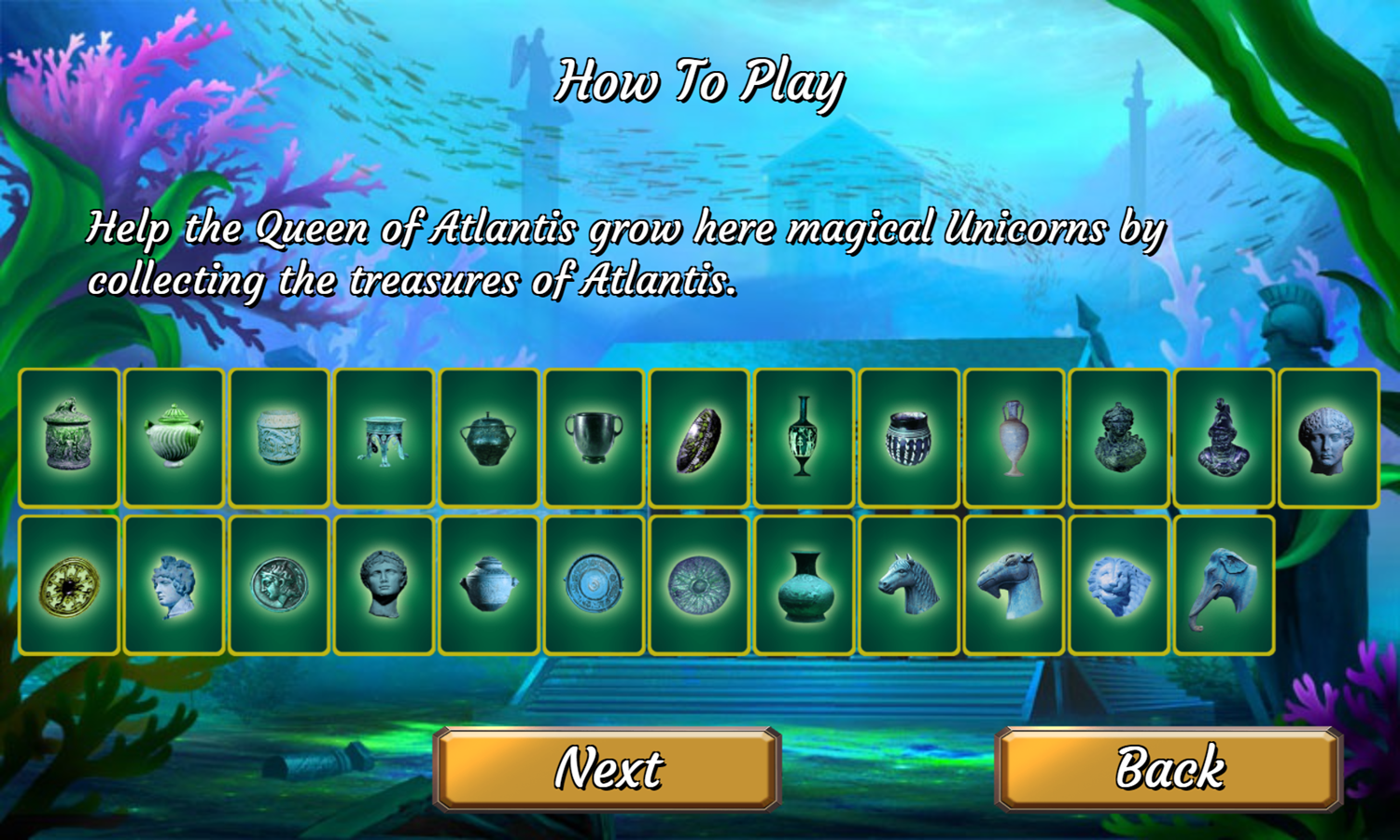 Treasures of Atlantis Game How To Play Screenshot.