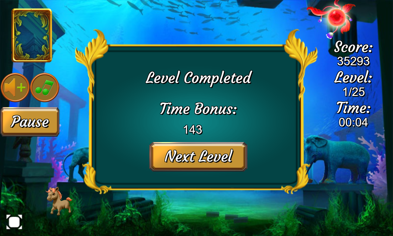 Treasures of Atlantis Game Level Completed Screenshot.