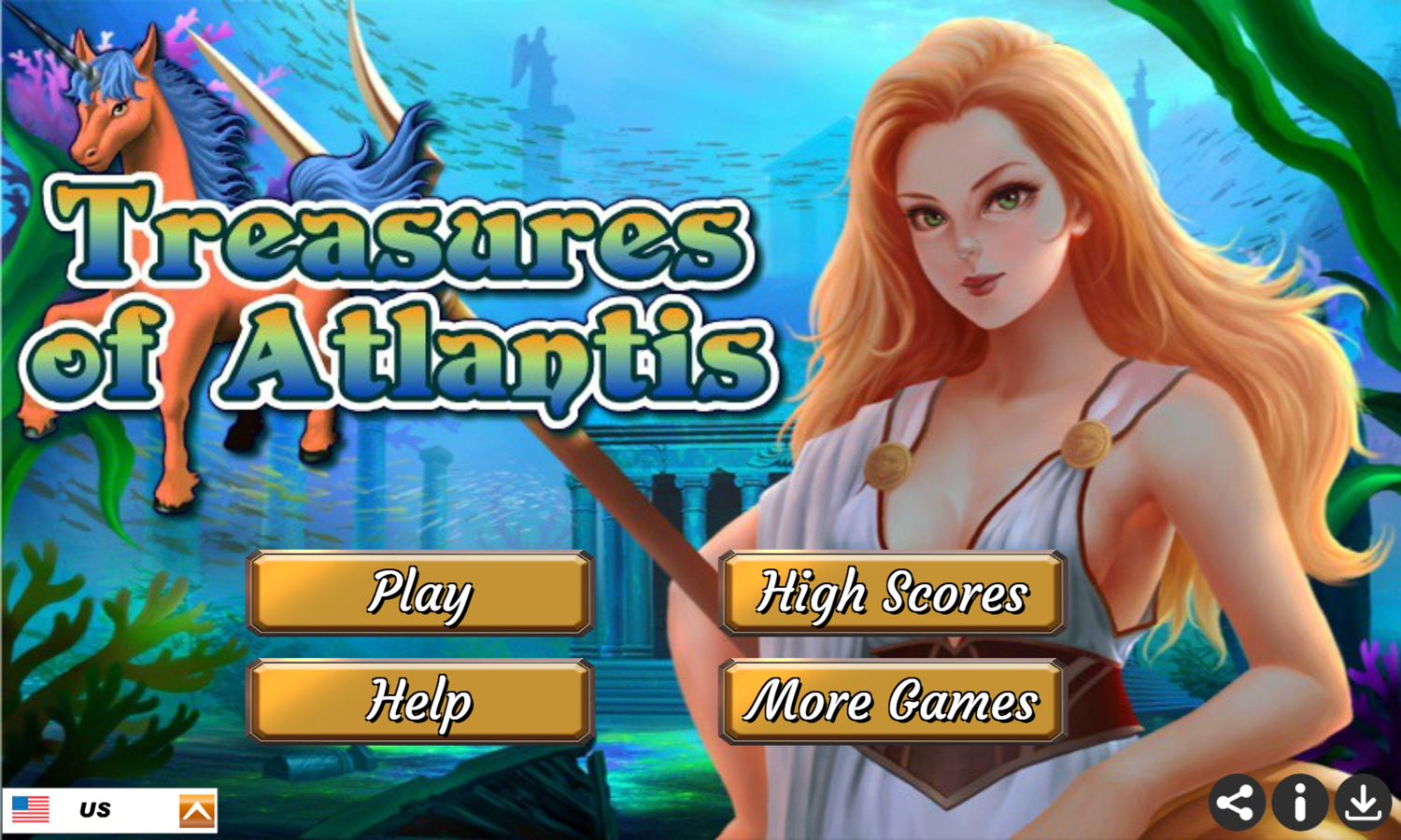 Treasures of Atlantis Game Welcome Screen Screenshot.