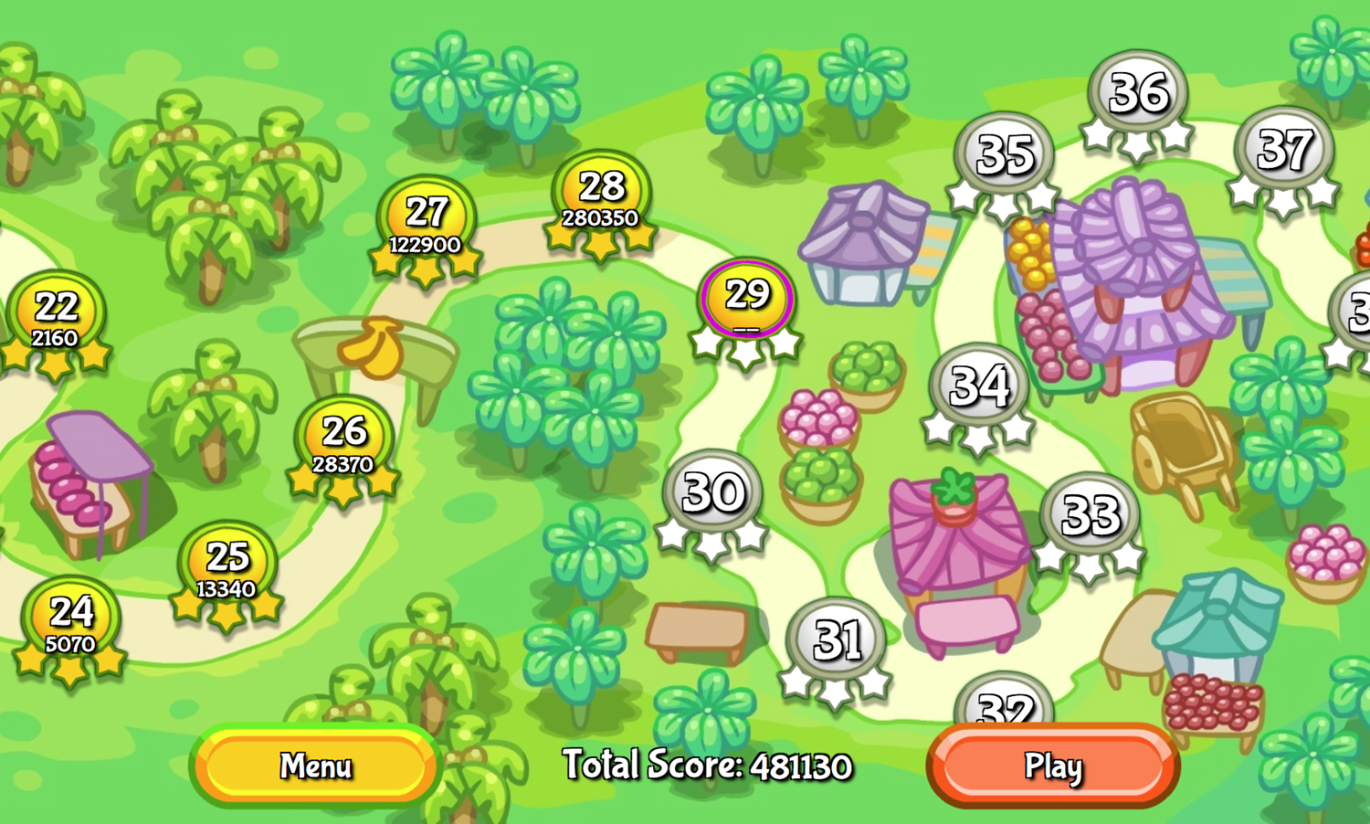 Tri-Fruit Solitaire Game Progress Screenshot.