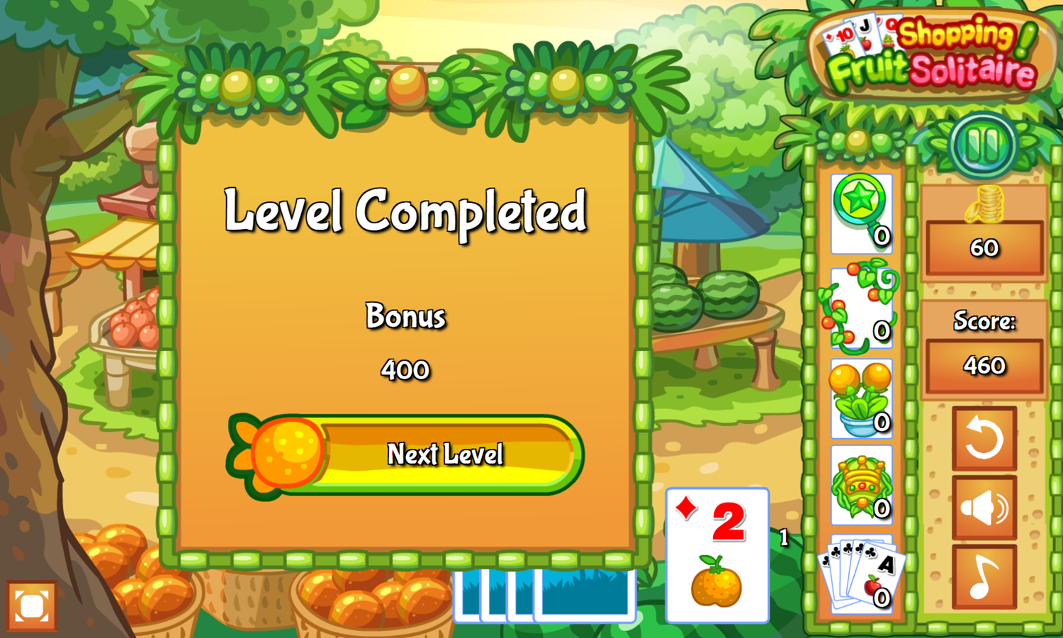 Tri-Fruit Solitaire Game Level Completed Screenshot.