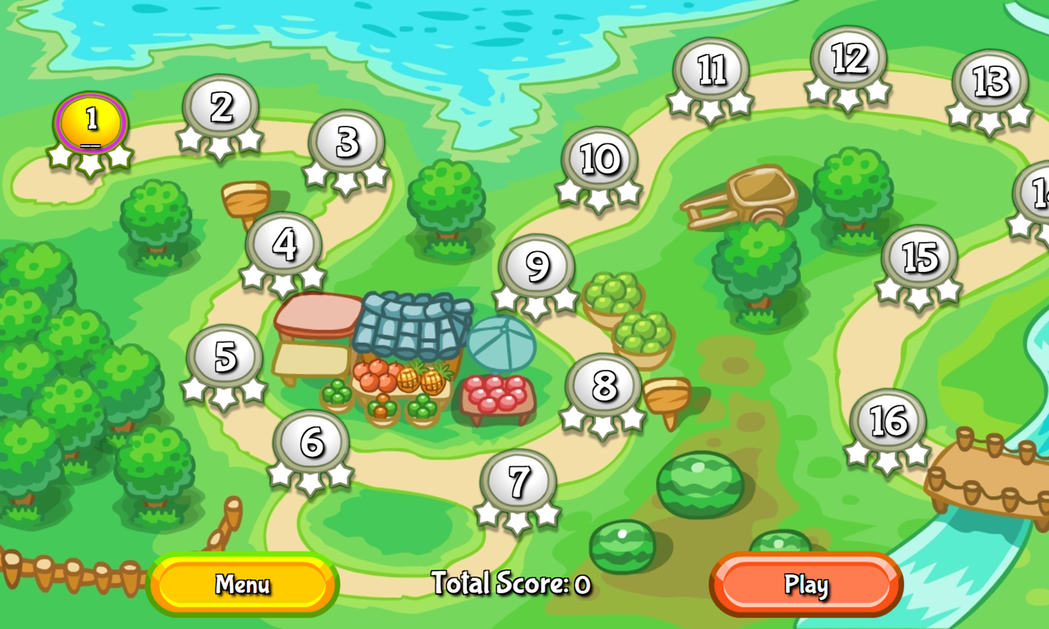 Tri-Fruit Solitaire Game Level Select Screenshot.