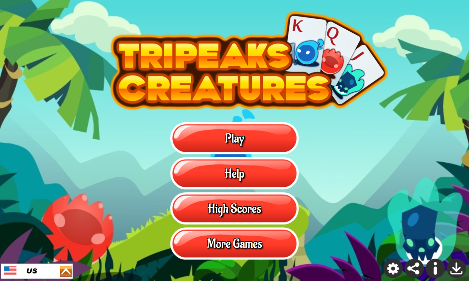 Tripeaks Creatures Game Welcome Screen Screenshot.