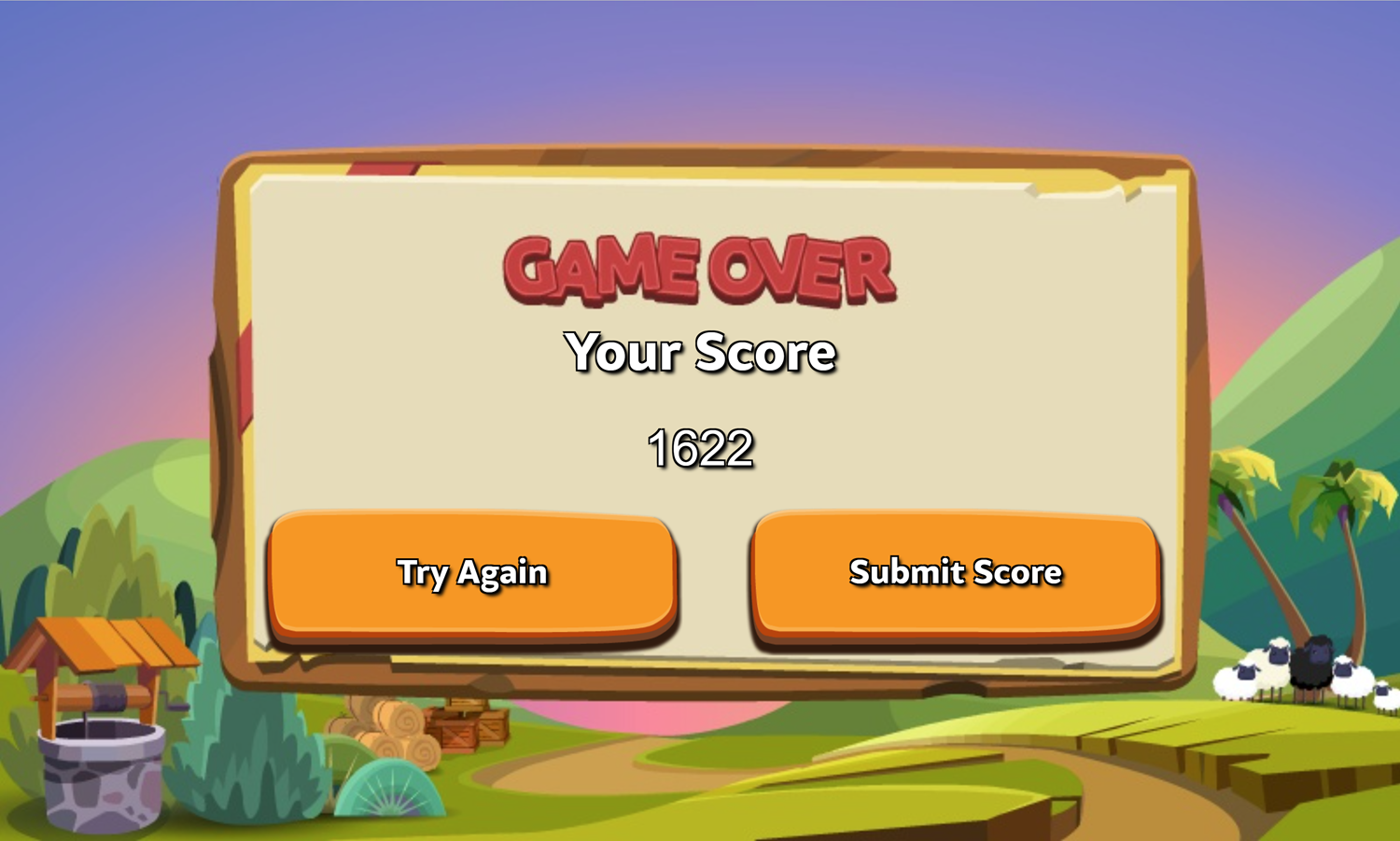 Tripeaks Farm Solitaire Game Over Screen Screenshot.