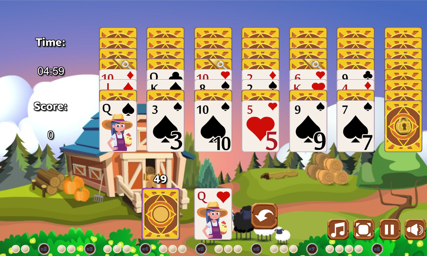 Tripeaks Farm Solitaire Game Screenshot.