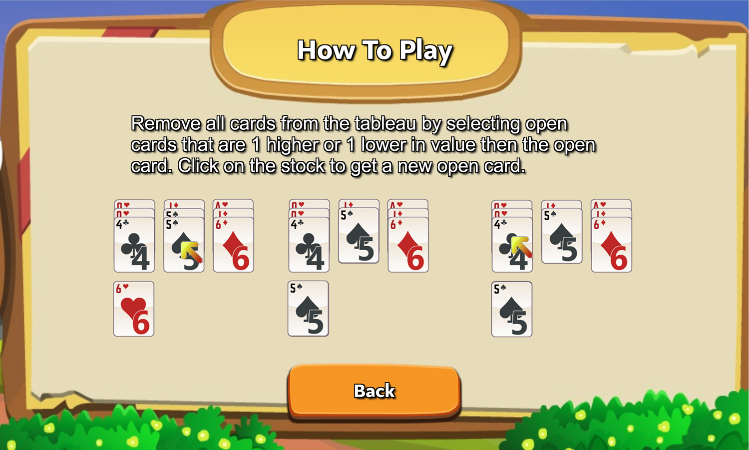 Tripeaks Farm Solitaire Game How to Play Screen Screenshot.