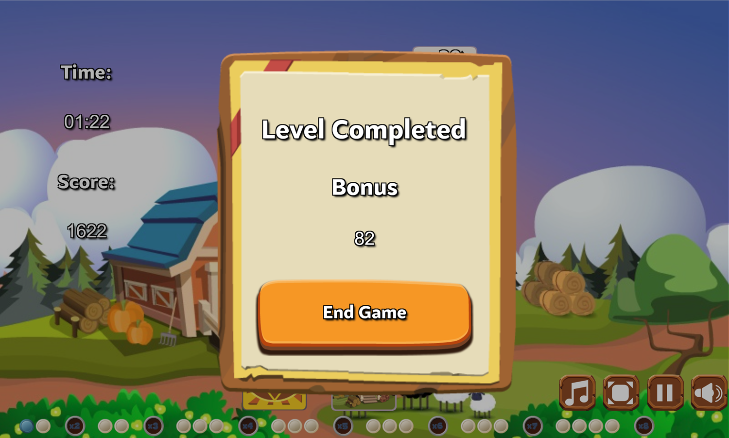Tripeaks Farm Solitaire Game Level Completed Screen Screenshot.