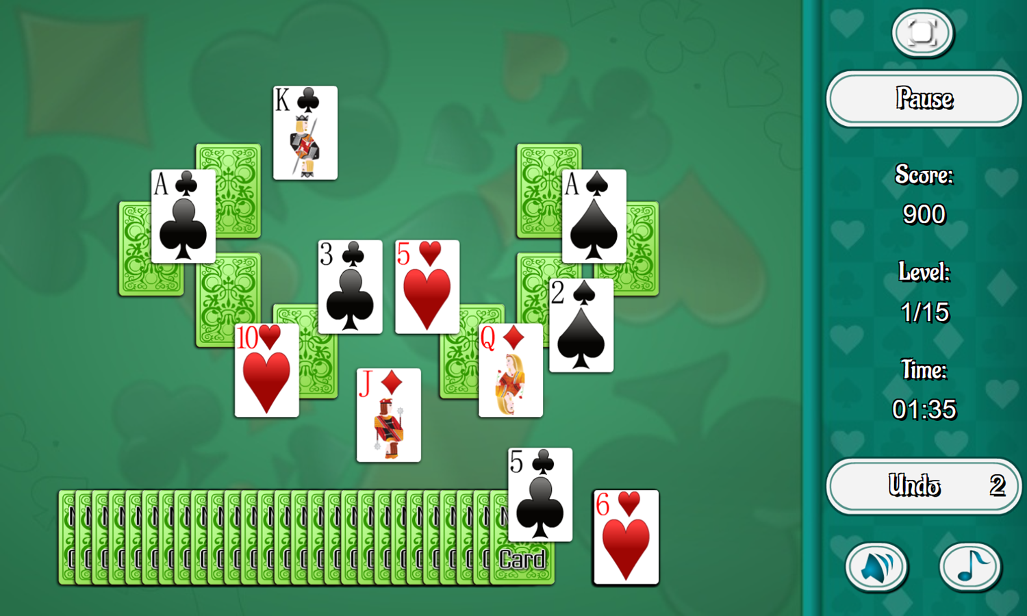Tripeaks Game Play Screenshot.