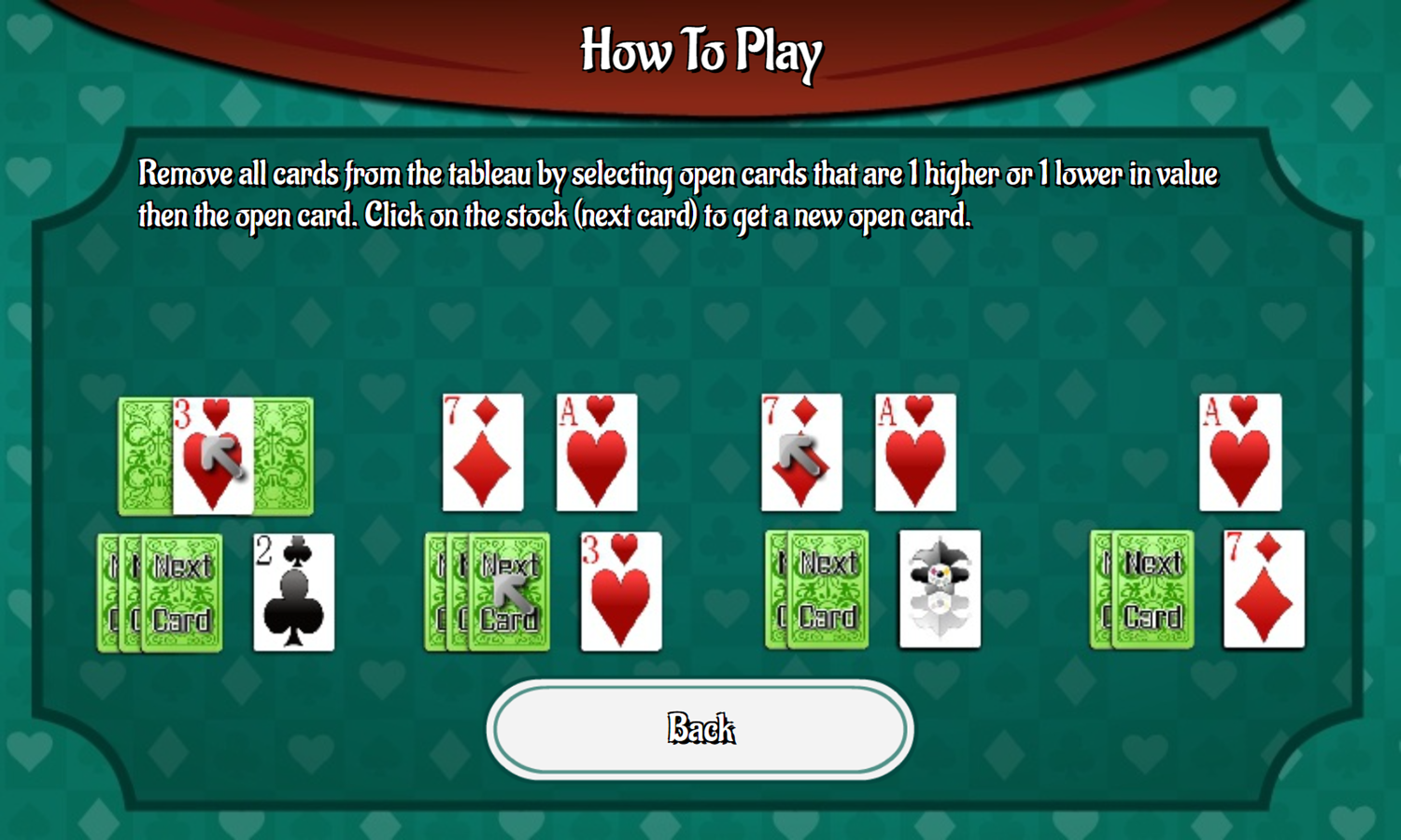 Tripeaks Game How To Play Screenshot.