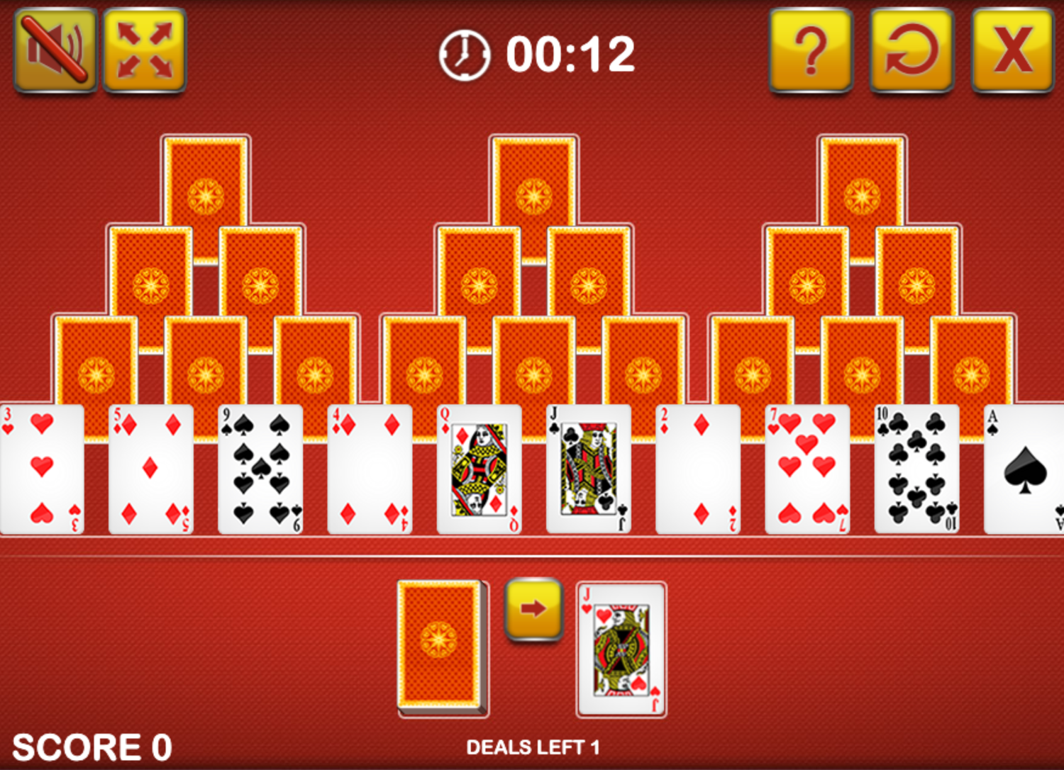 Tripeaks Solitaire Game Screen Screenshot.