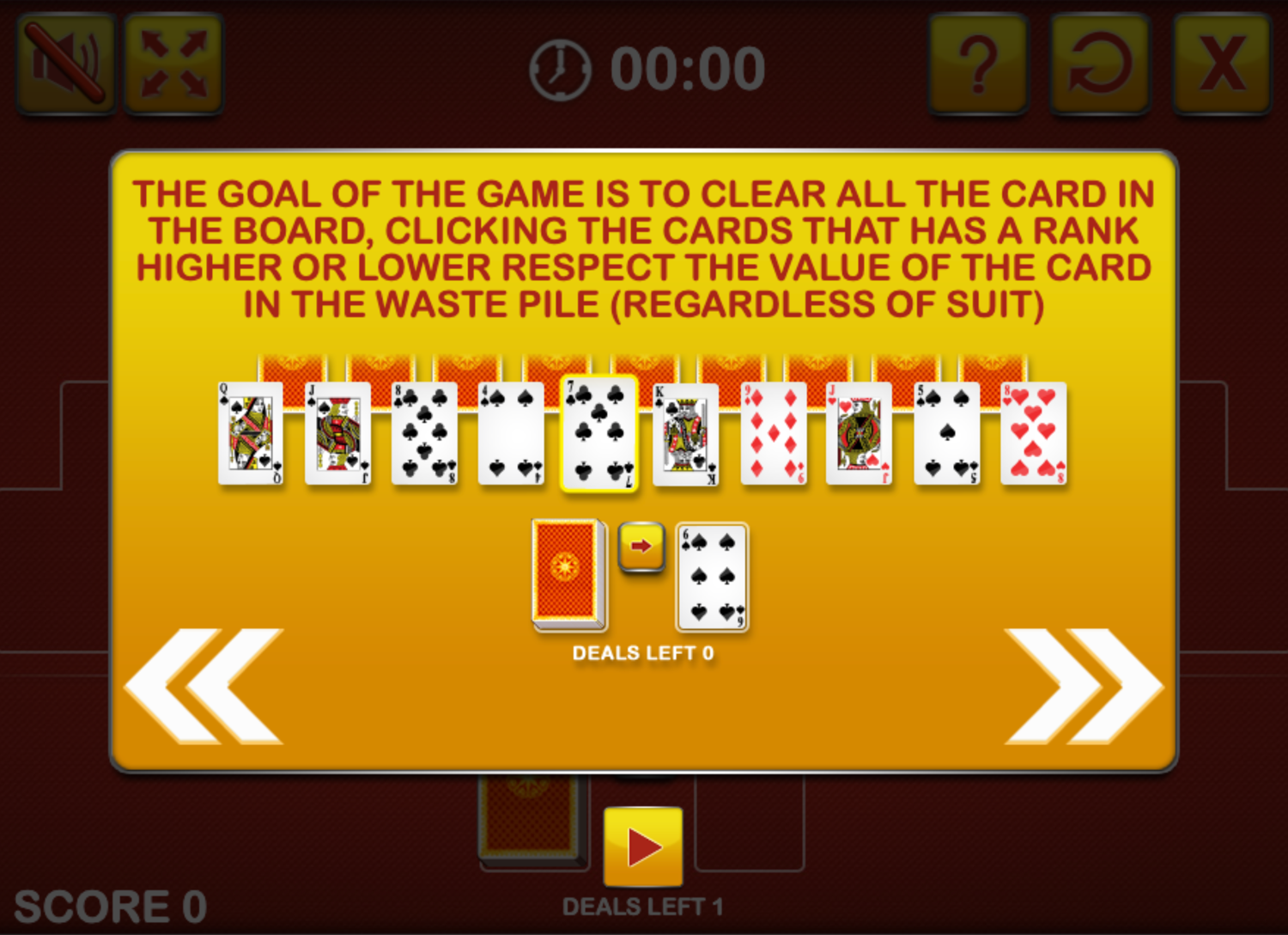 Tripeaks Solitaire Rules Screen Screenshot.