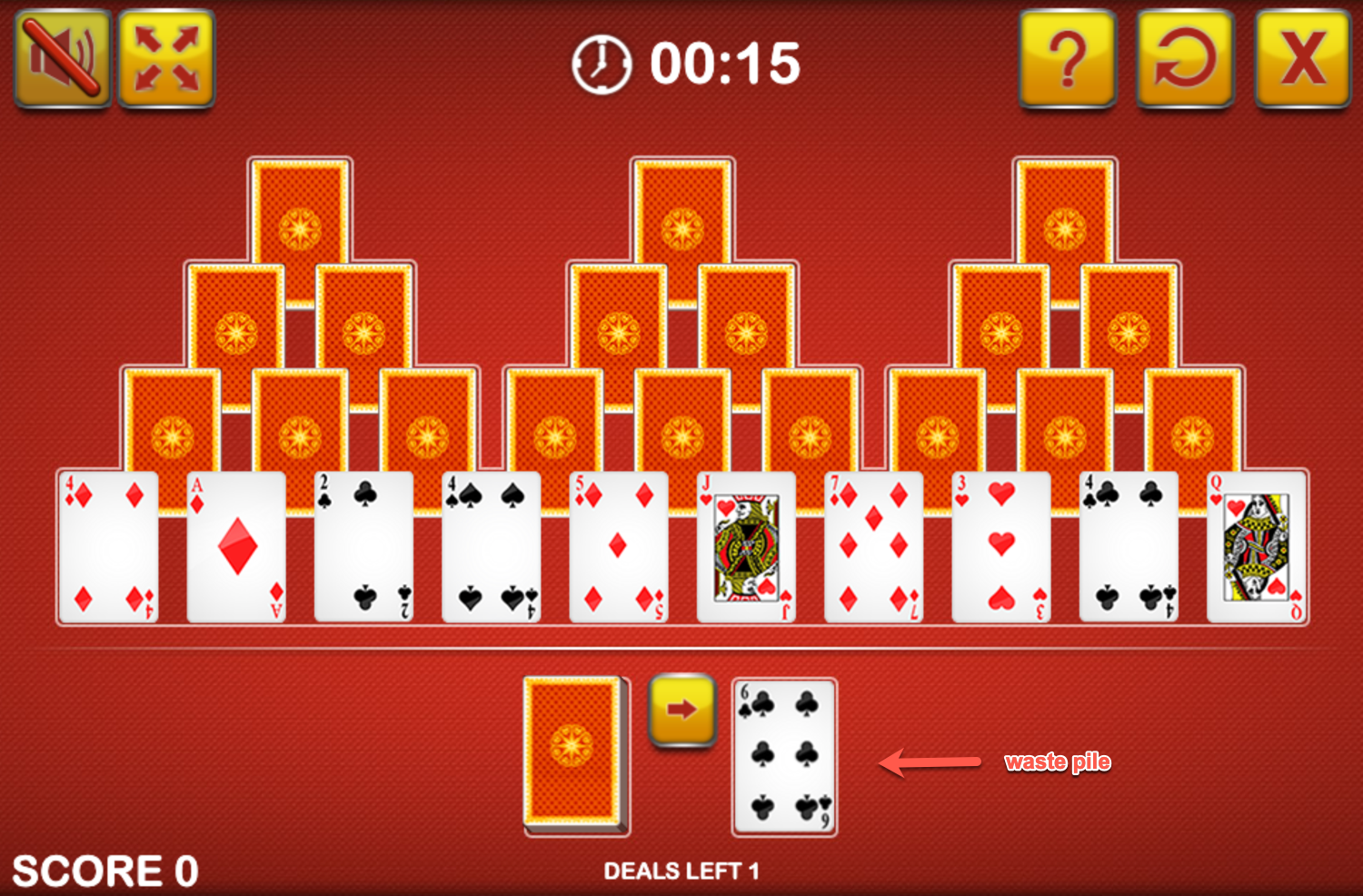 Tripeaks Solitaire Lose Screen Screenshot.