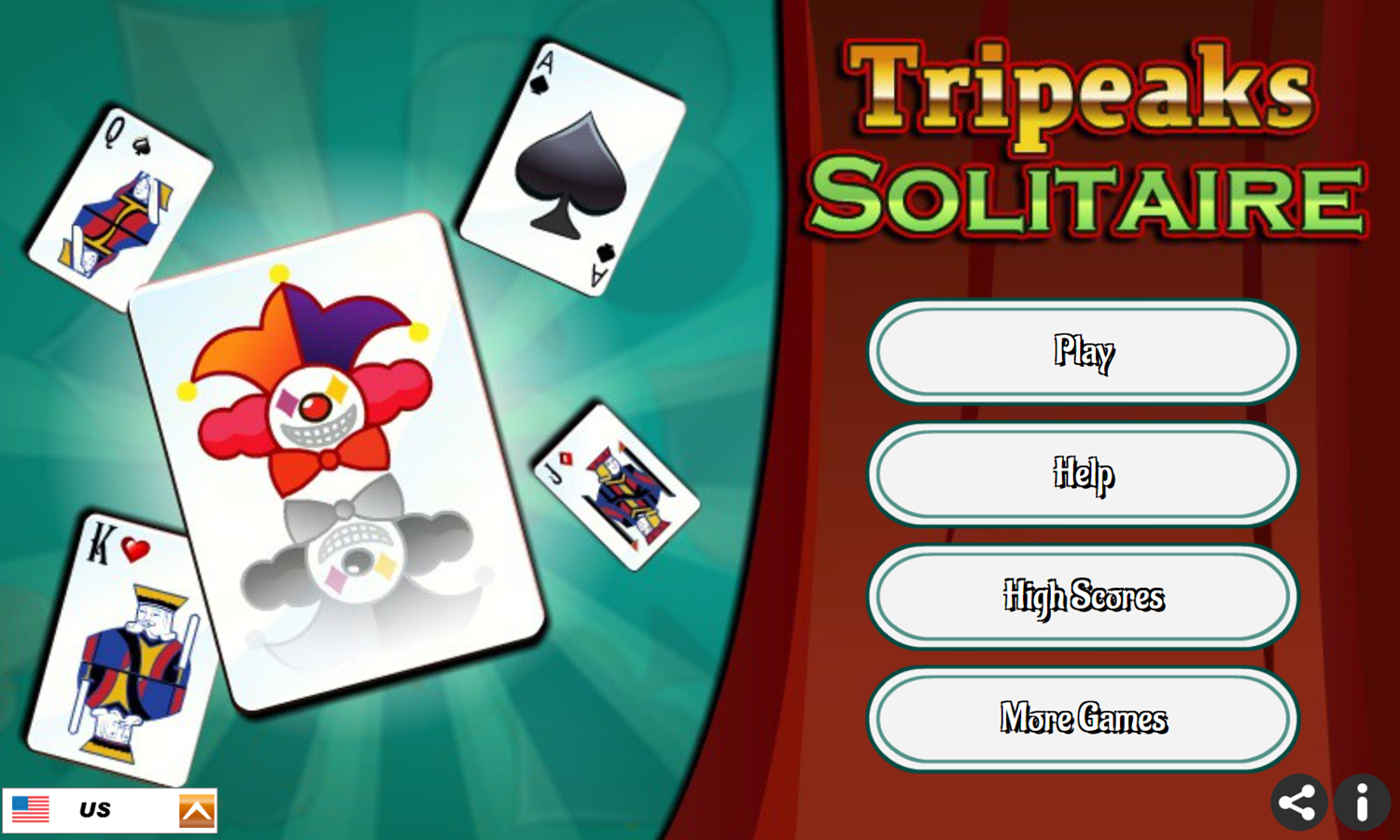 Tripeaks Game Welcome Screen Screenshot.