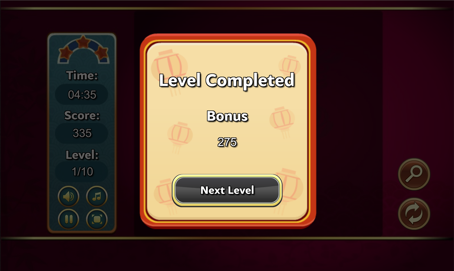 Triple Connect Game Level Completed Screen Screenshot.