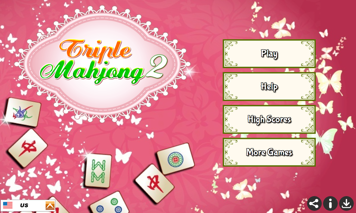 Triple Mahjong 2 Game Welcome Screen Screenshot.