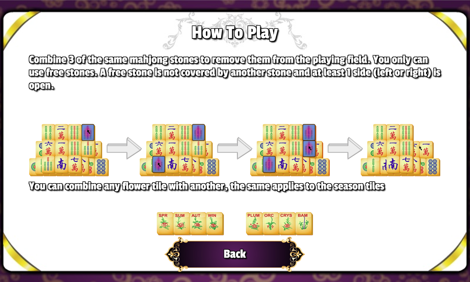 Triple Mahjong Game How to Play Screen Screenshot.