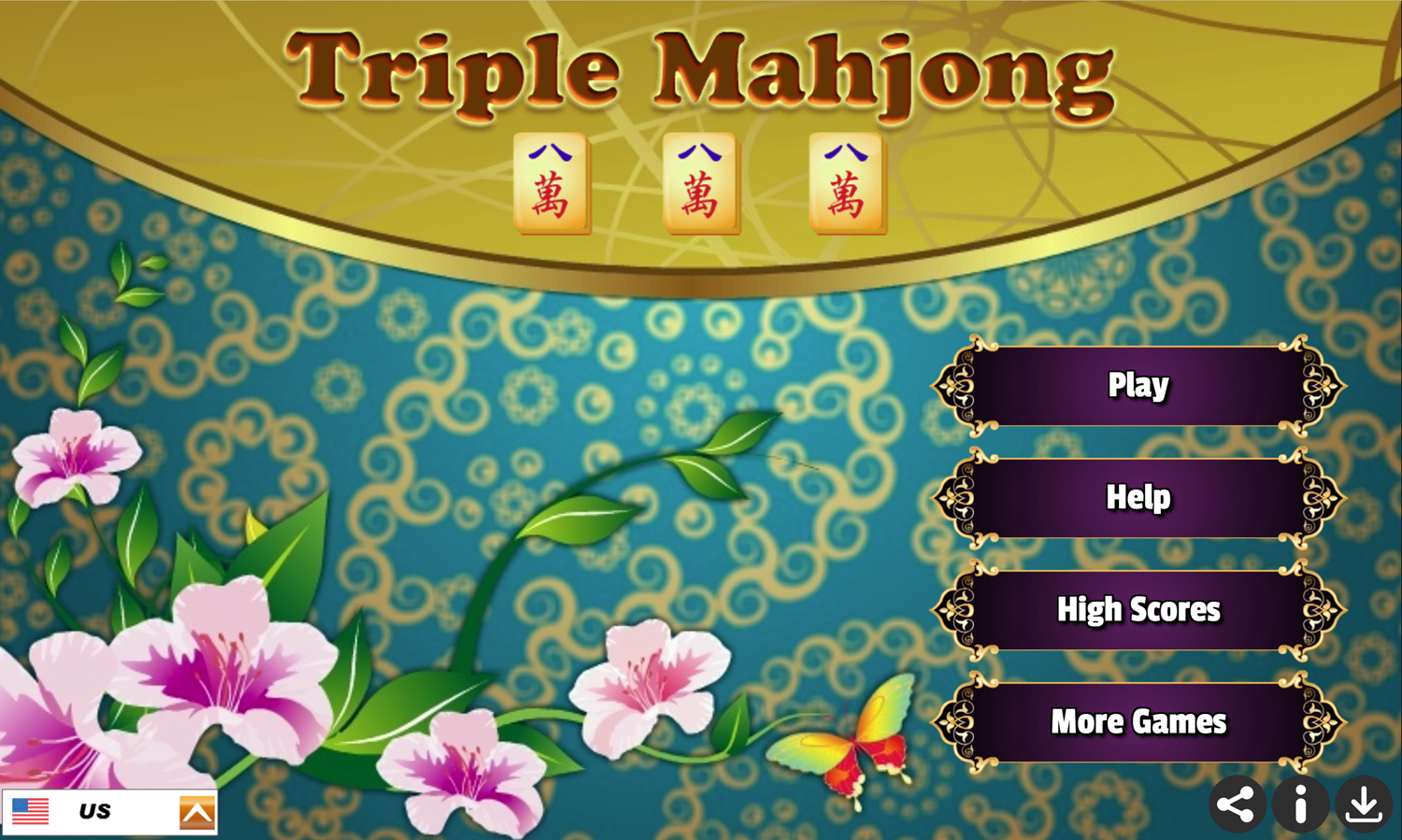 Triple Mahjong Game Welcome Screen Screenshot.