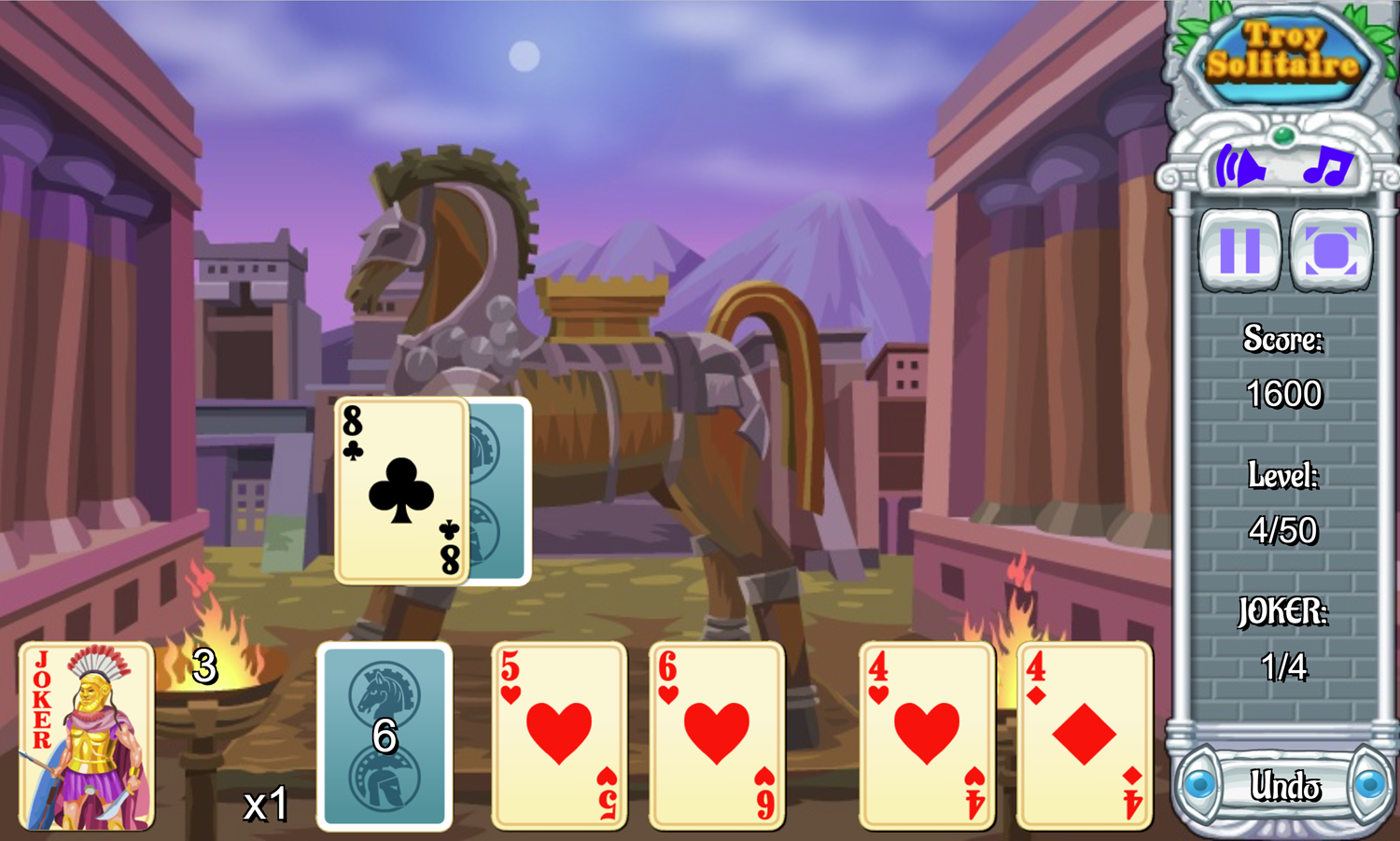 Troy Solitaire Gameplay Screenshot.