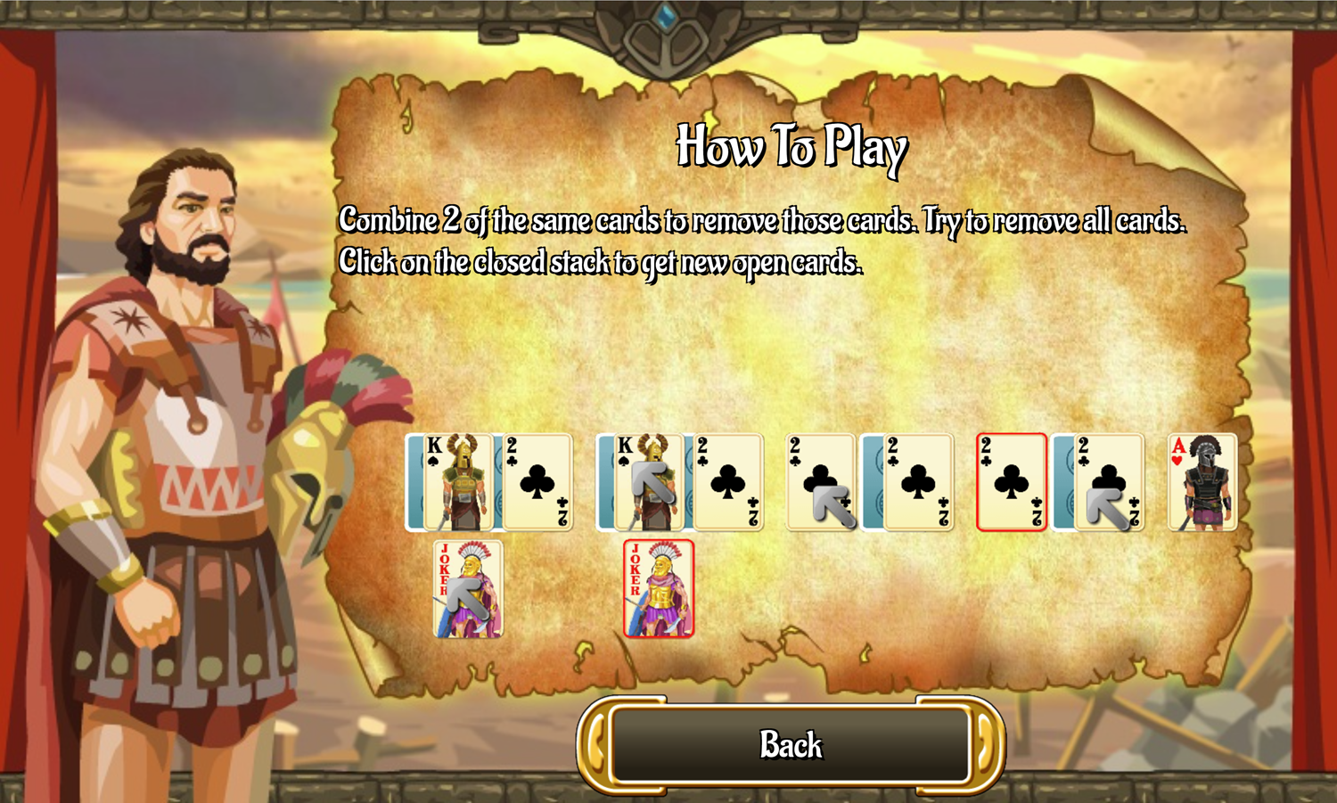 Troy Solitaire Game How to Play Screen Screenshot.