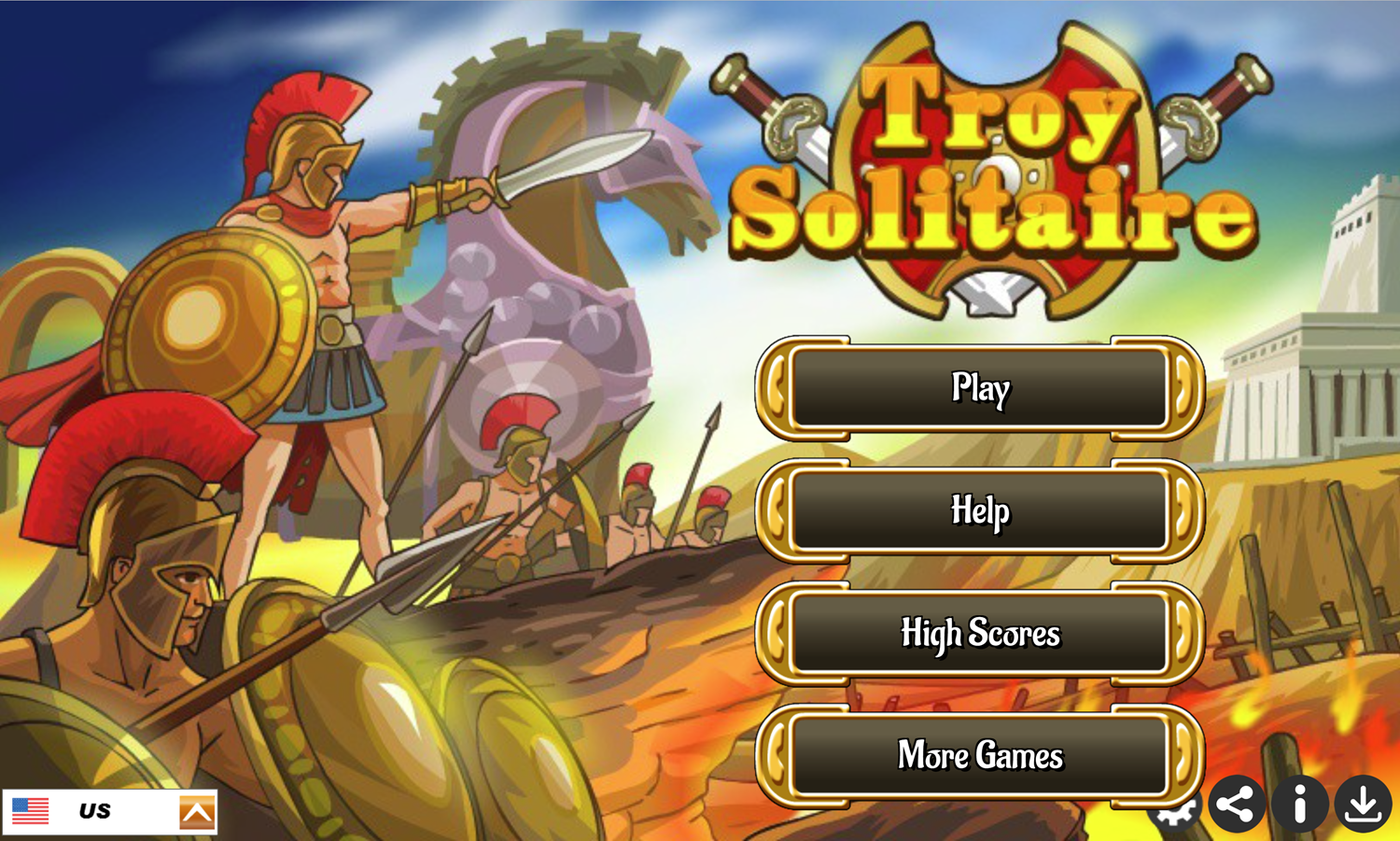 Troy Solitaire Game Welcome Screen Screenshot.