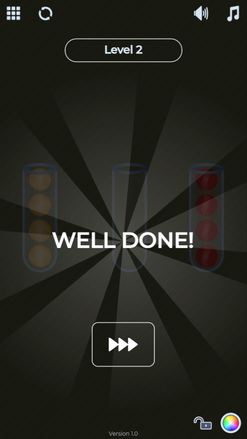 TRZ Ball Sort Game Level Complete Screen Screenshot.