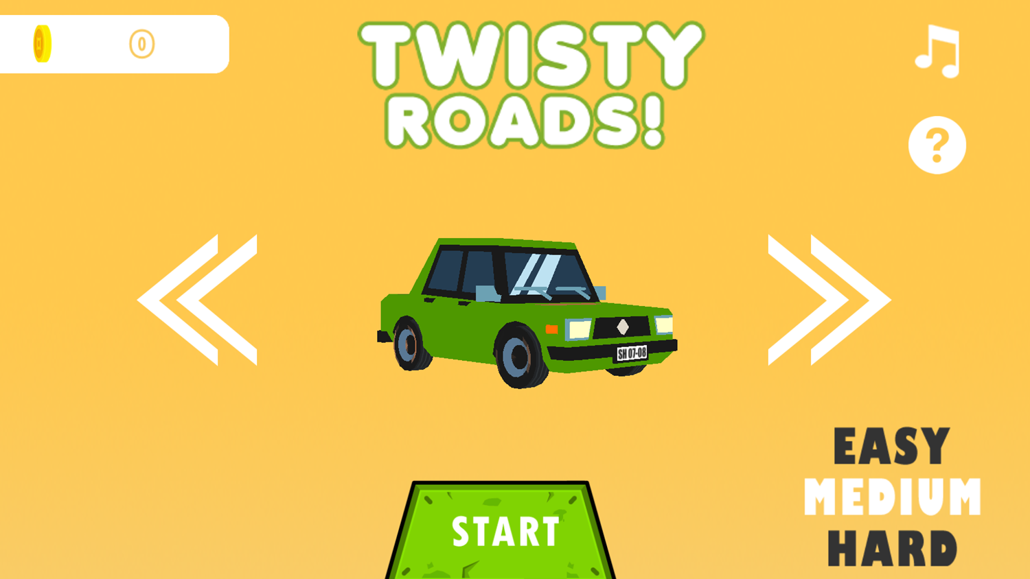 Twisty Roads Game Welcome Screen Screenshot.