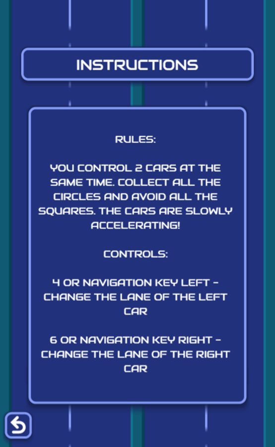 Two Cars Game Instructions Screenshot.