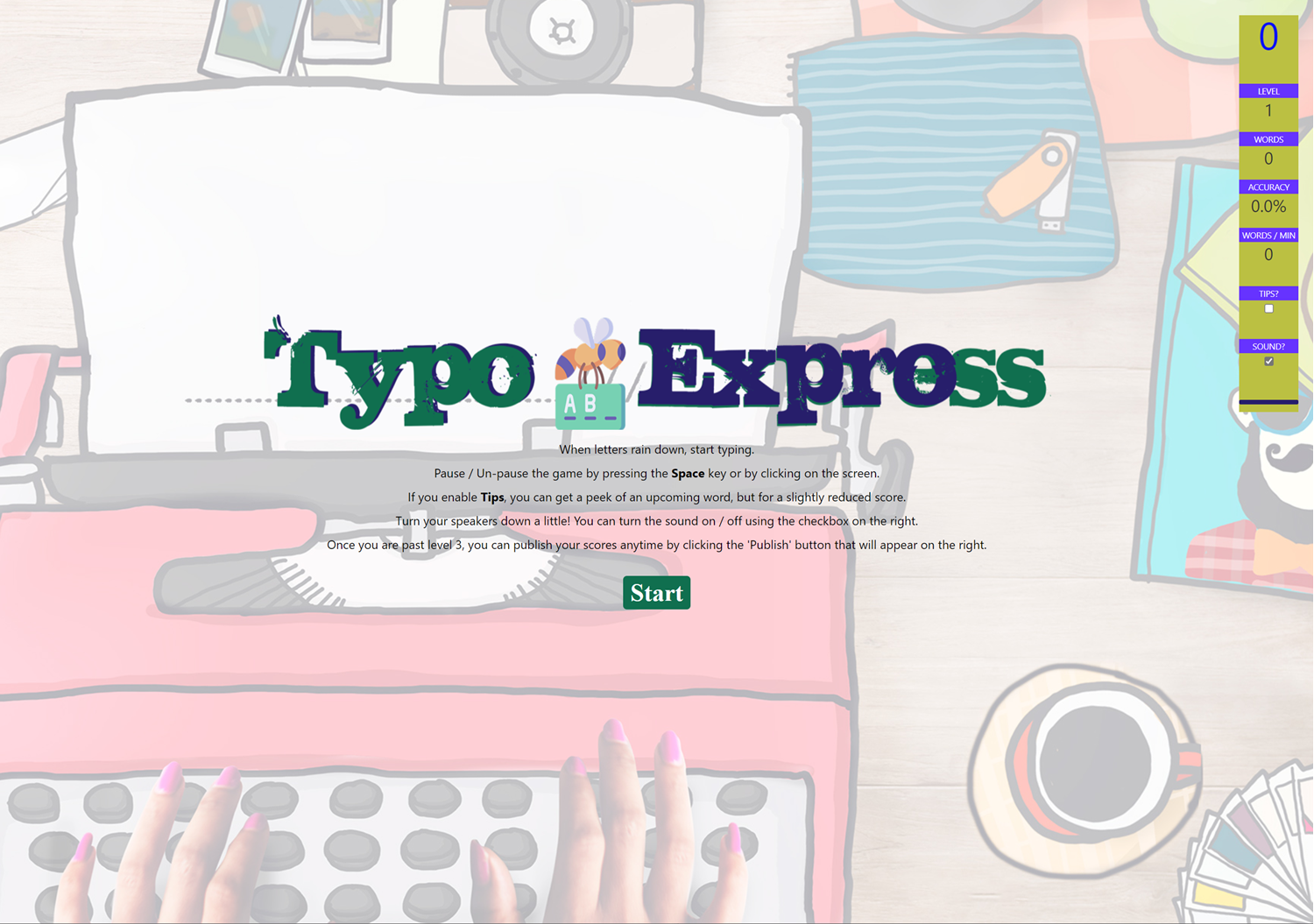 Typo Express Game Welcome Screen Screenshot.