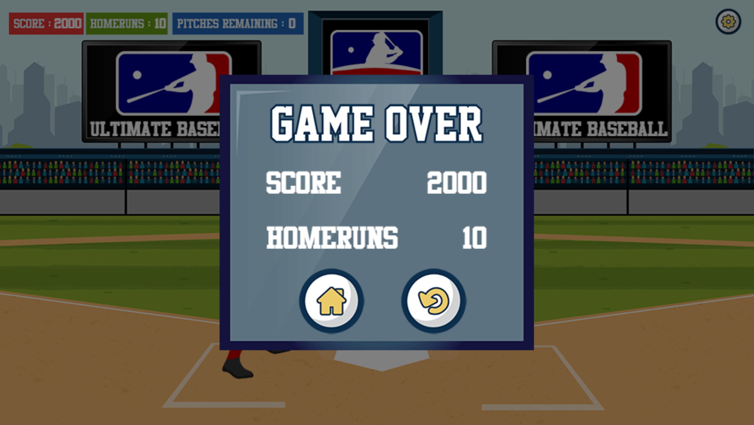 Ultimate Baseball Game Over Screen Screenshot.