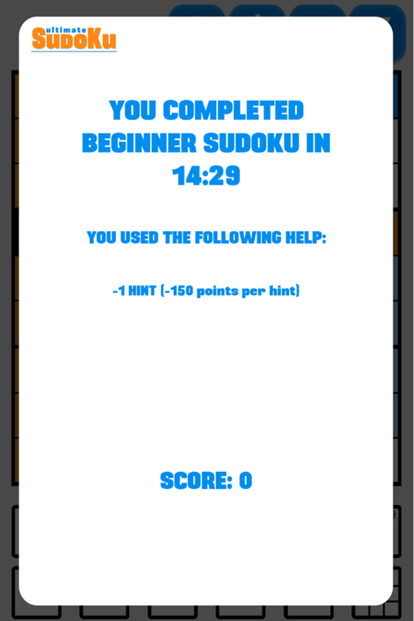 Ultimate Sudoku Game Completed Screenshot.