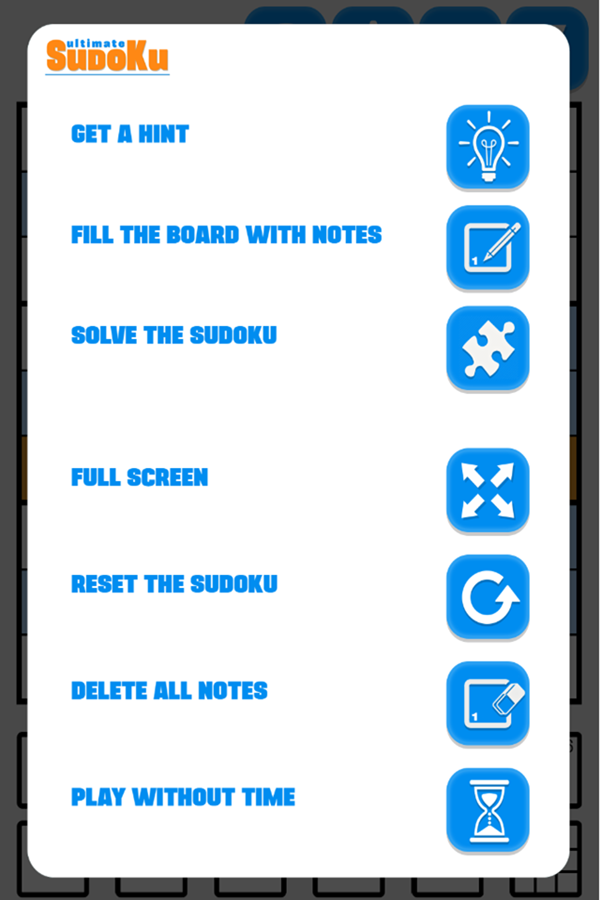 Ultimate Sudoku Game Settings Screenshot.