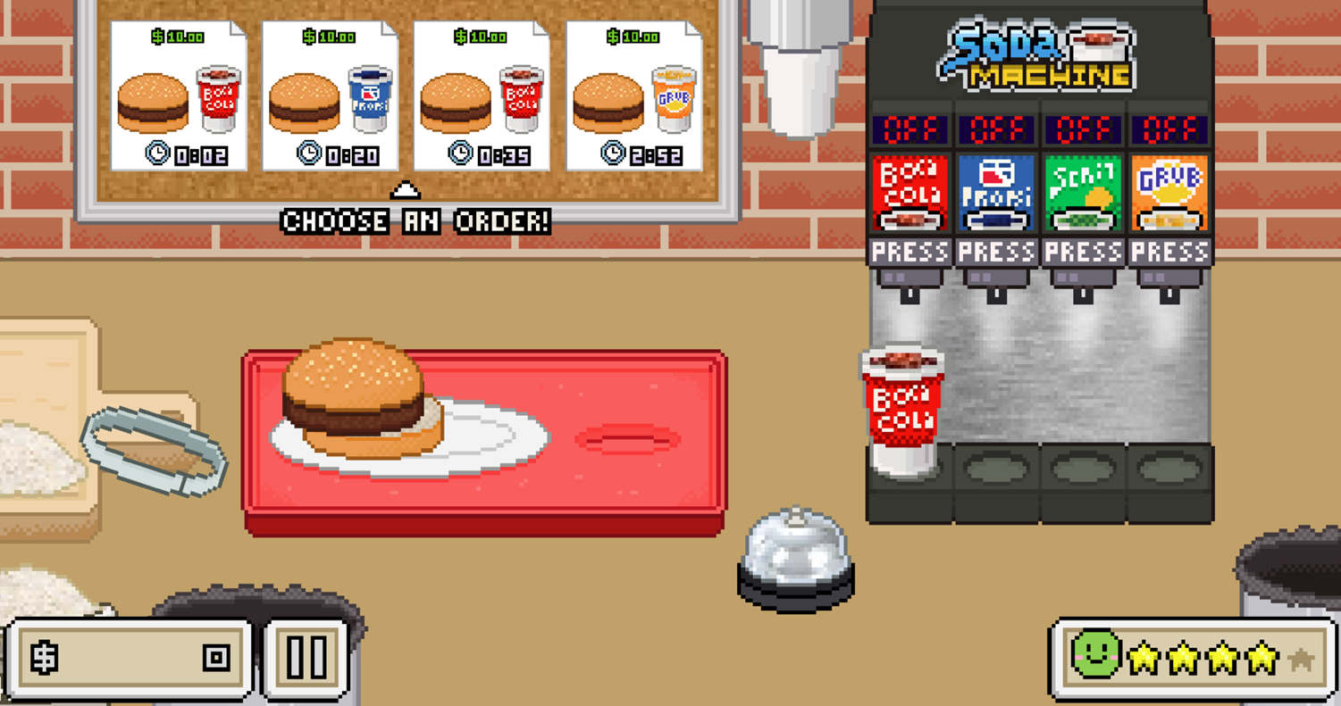 Ultra Pixel Burgeria Game Soda Machine Screenshot.