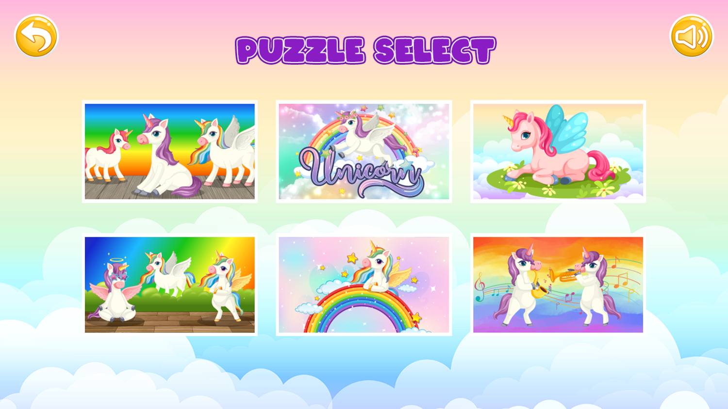 Unicorn Puzzle Game Select Puzzle Screenshot.