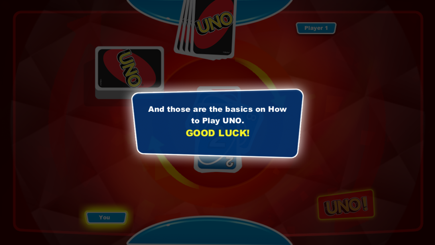 Uno Game Tutorial End Screenshot.