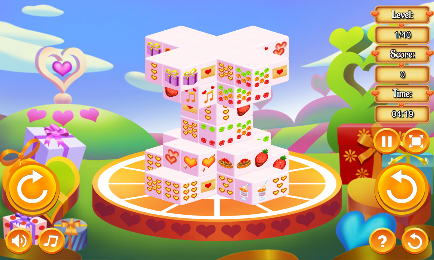 Valentine 3D Mahjong Game Level Start Screenshot.