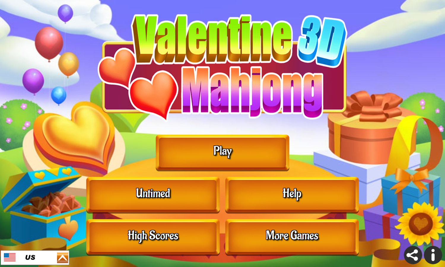 Valentine 3D Mahjong Game Welcome Screen Screenshot.
