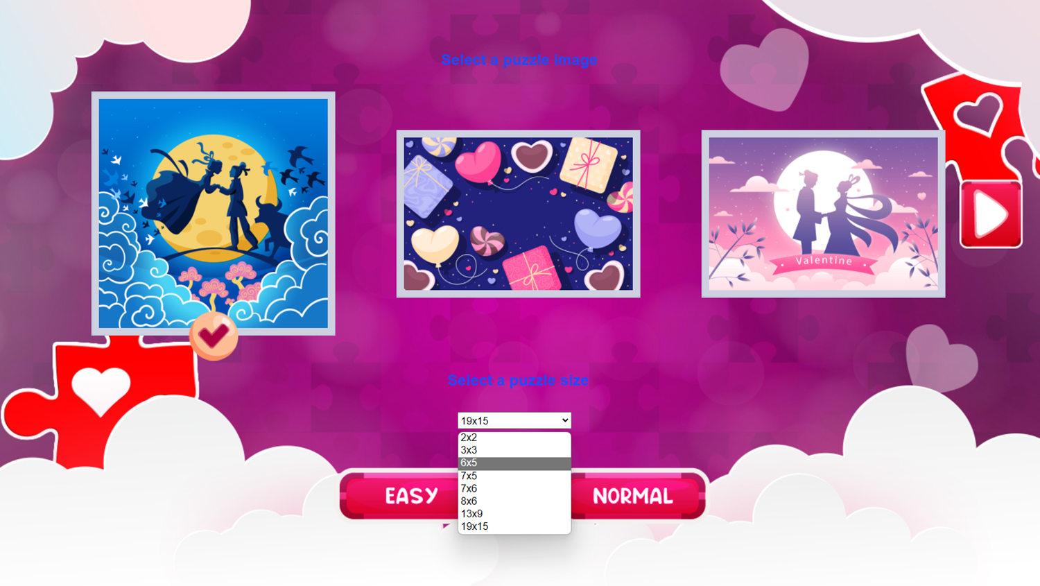 Valentine Jigsaw Puzzle Game Select Puzzle Screen Screenshot.