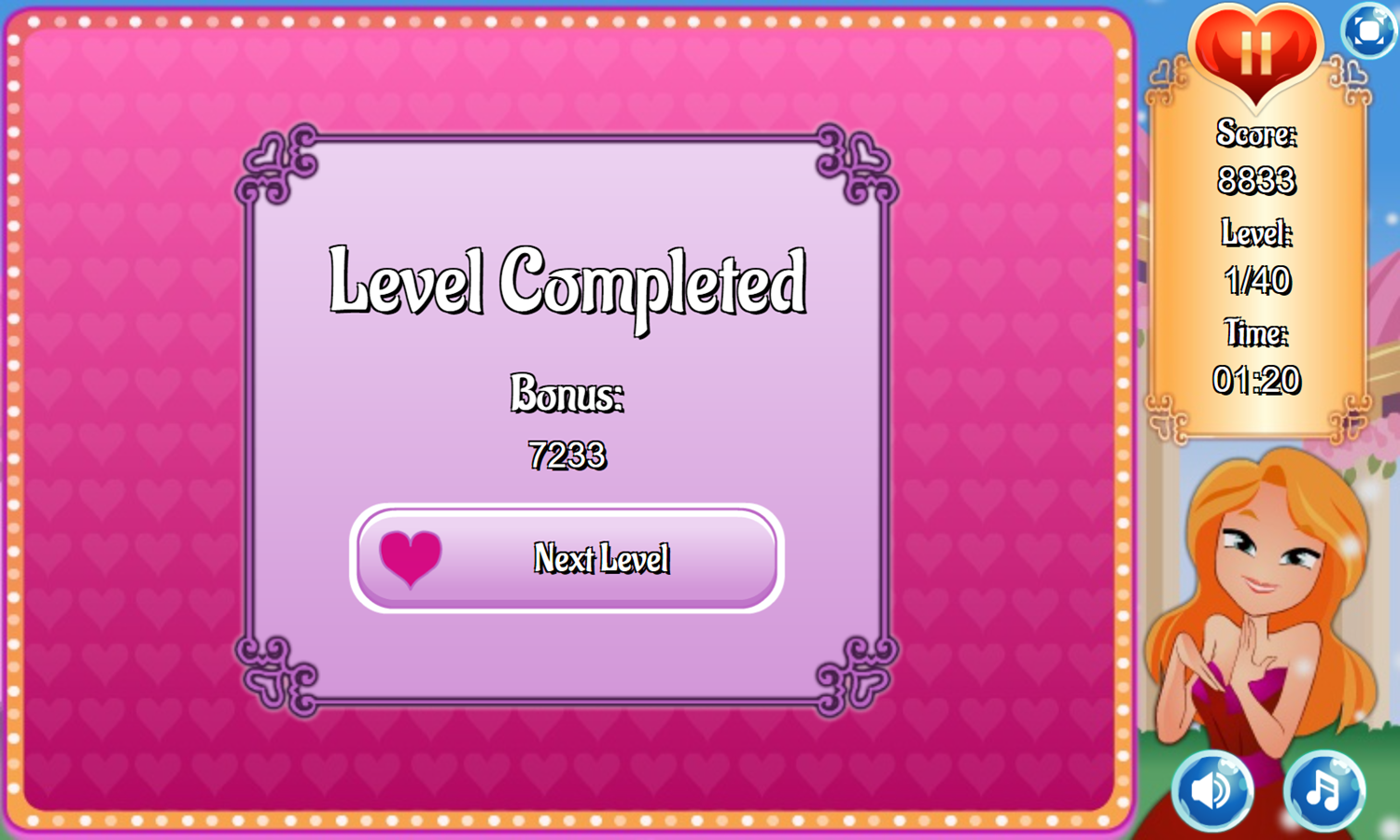 Valentine Game Level Completed Screenshot.