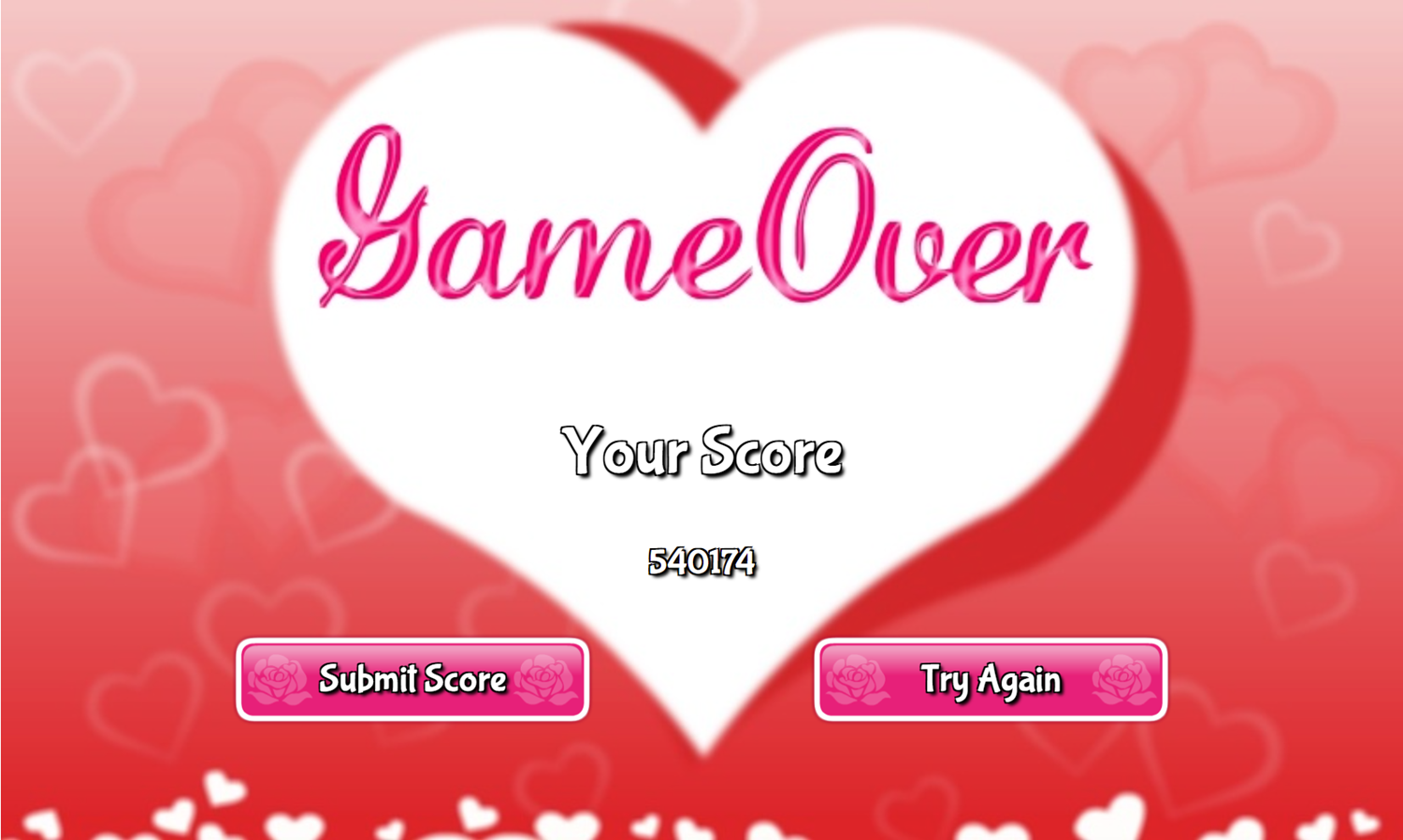 Valentine Link Game Over Screen Screenshot.