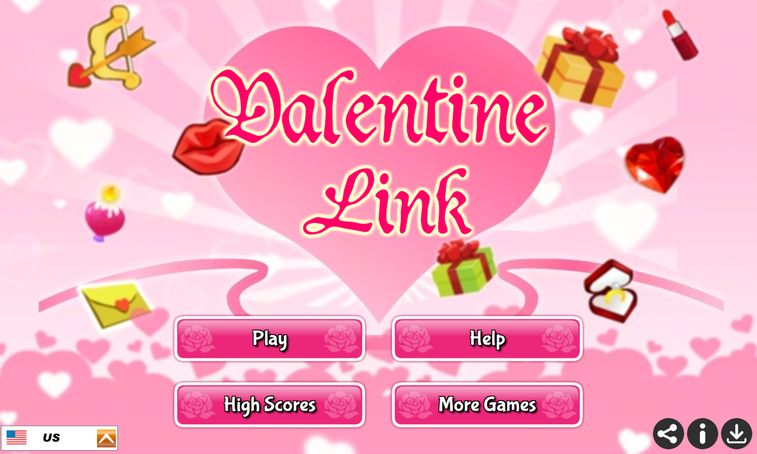 Valentine Link Game Welcome Screen Screenshot.