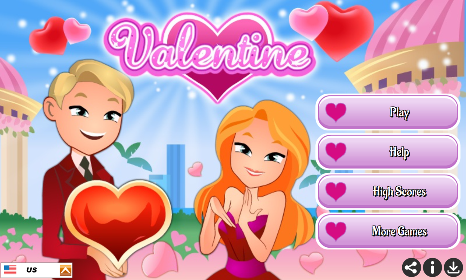 Valentine Game Welcome Screen Screenshot.