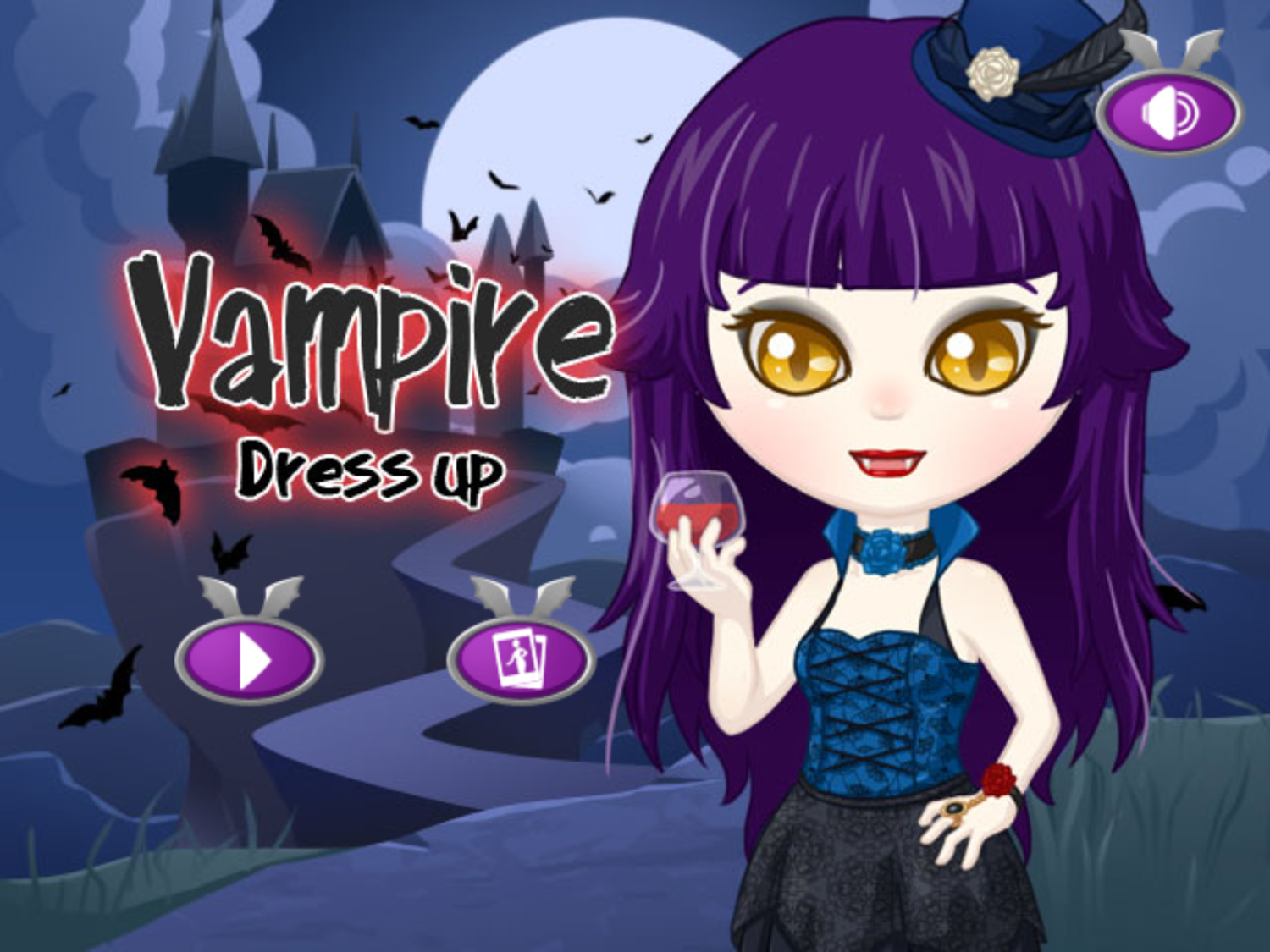 Vampire Dress Up Game Welcome Screen Screenshot.