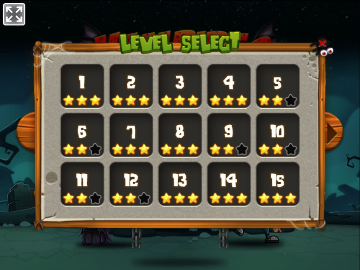 Vampires And Garlic Game Level Select Screen Screenshot.