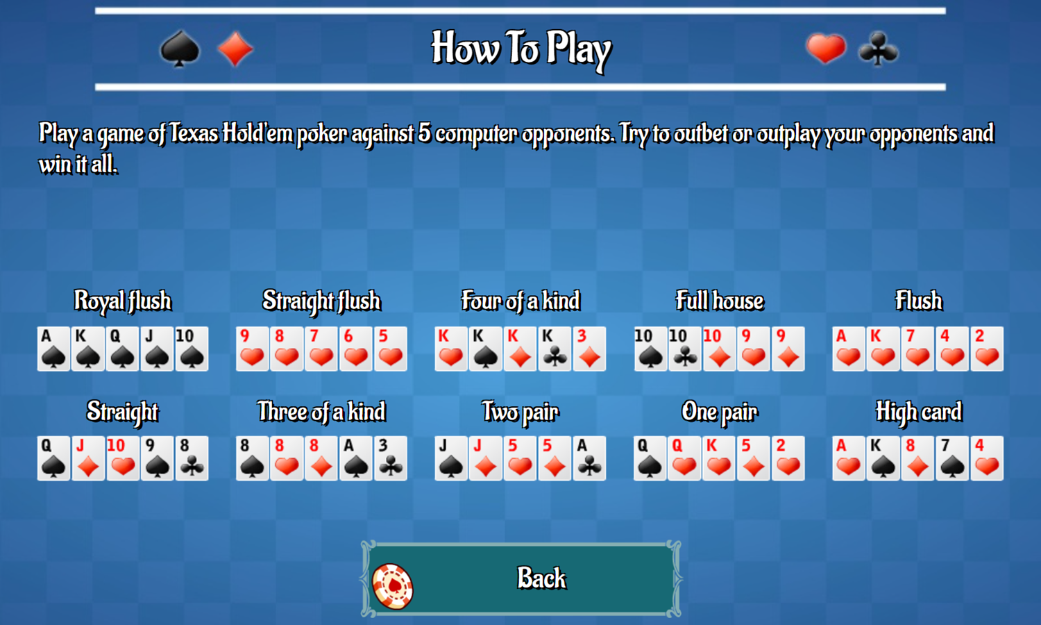 Vegas Poker Game How To Play Screenshot.