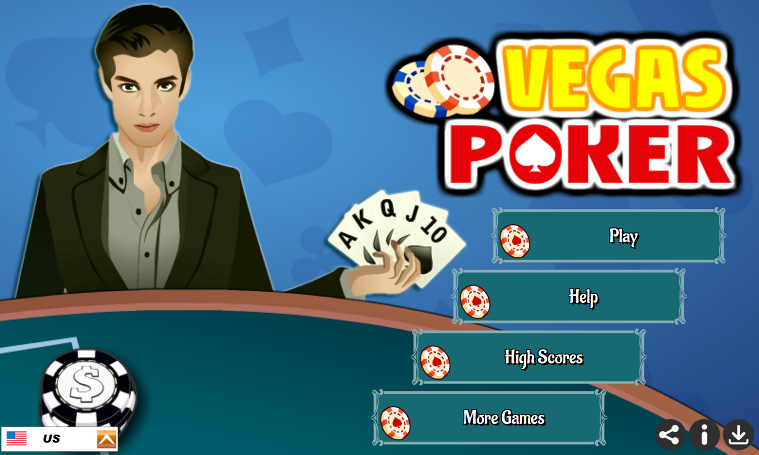 Vegas Poker Game Welcome Screen Screenshot.