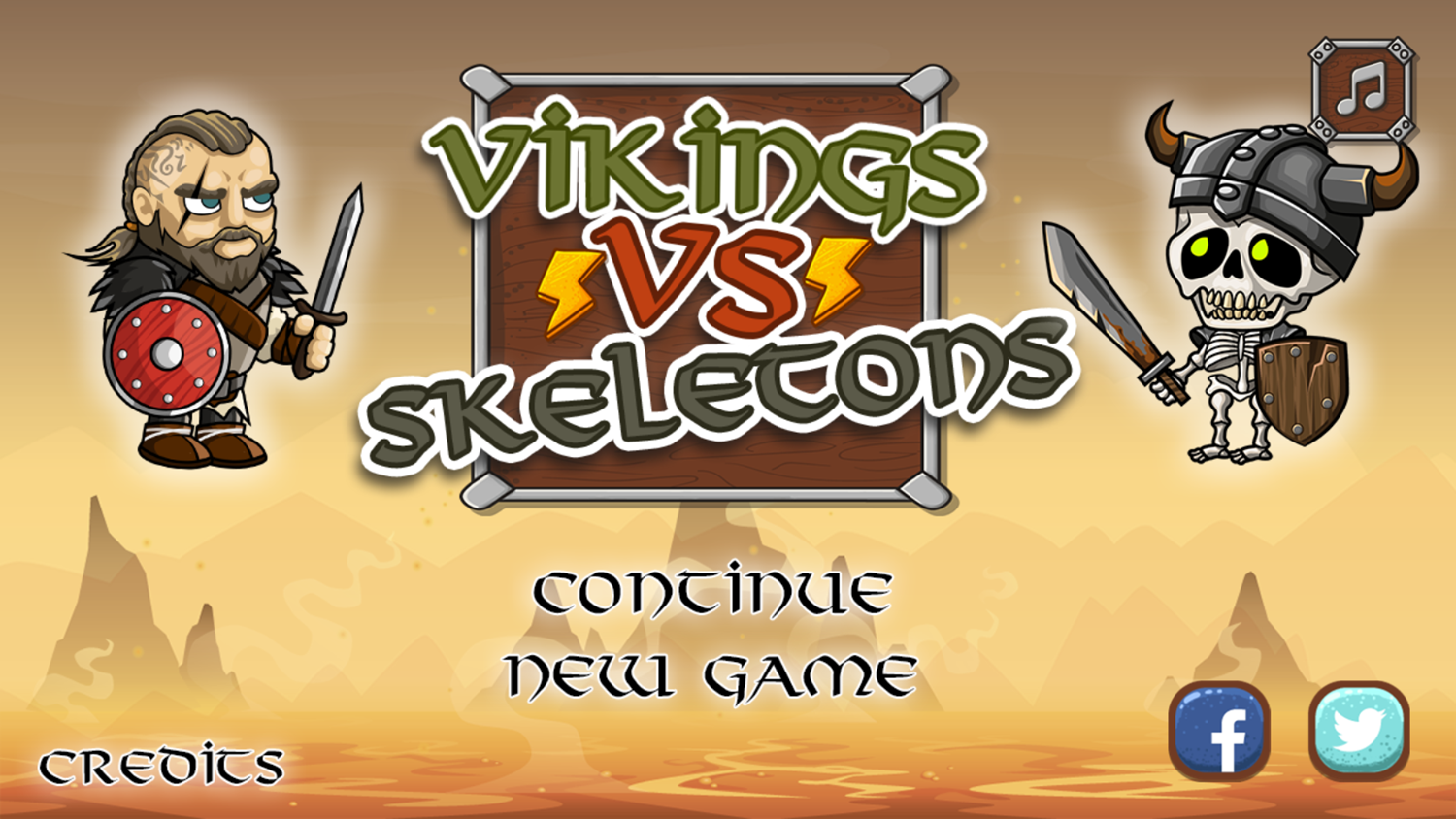 Vikings vs Skeletons Game Welcome Screen Screenshot.